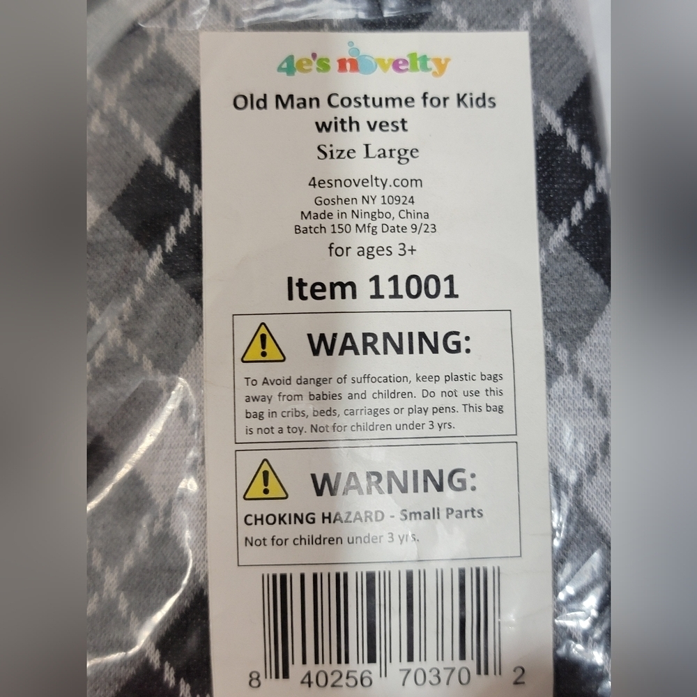 4 E's Novelty Classic Grandpa Costume Set for Kids Size Large 100 Day Costume - Picture 7 of 8